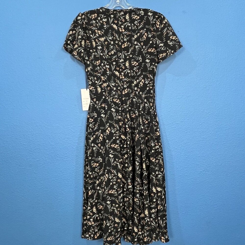 Unique Vintage Black Floral Open Front Tie Fit And Flare Dress Women Size XS/2 - Picture 2 of 14